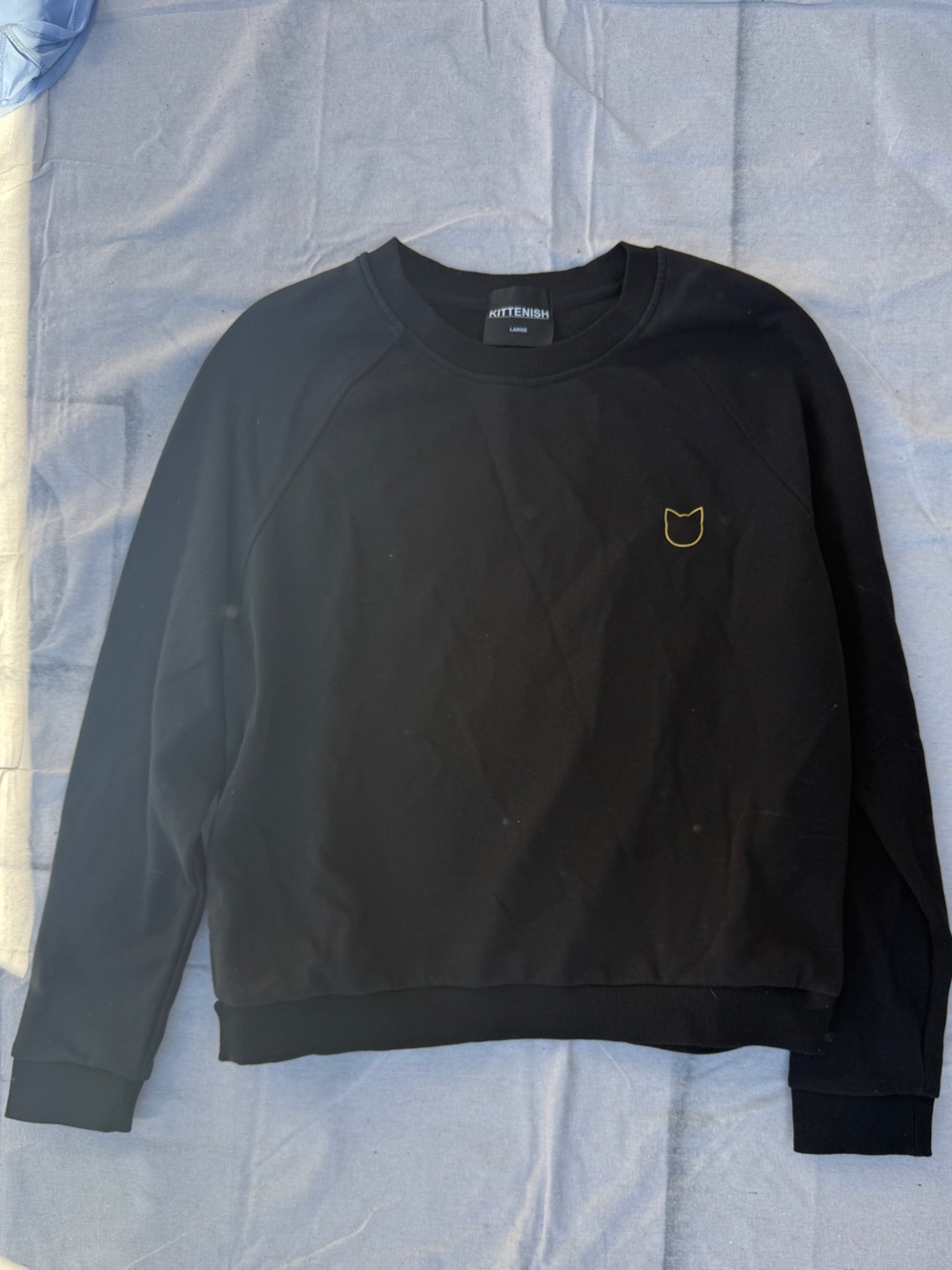 Kittenish Black Crewneck Sweater with Gold Cat Outline